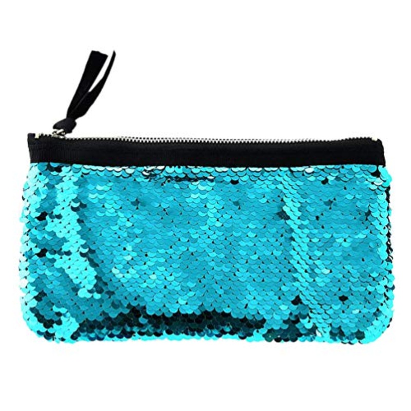EXCEART Borsa con Paillettes Glitter Borsa Cerniera Portamonete Mini Change Borsa Custodia Penna Matita Contenitore per Donna Donna Ragazza Regalo di Compleanno (Azzurro)