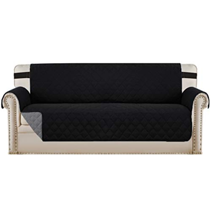 Fodere per divano Copridivano 3/4 posti Copridivano per cani / animali domestici / Coprisedili per bambini Impermeabile trapuntato morbido e morbido, fissato con cinturino (reversibile nero / grigio)