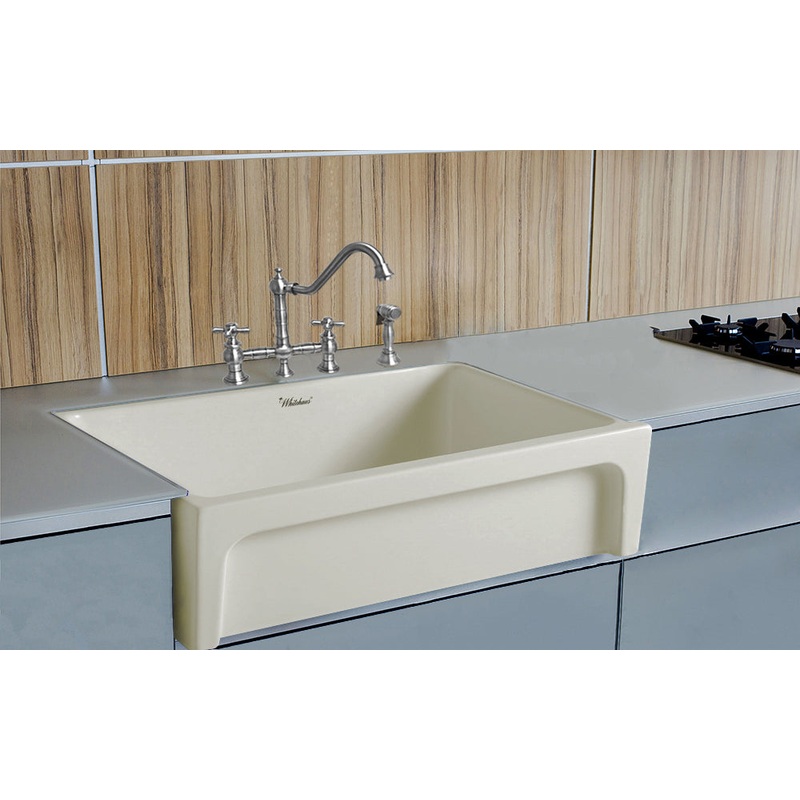 Glencove Fireclay 30″ Reversible Sink with Elegant Beveled Front Apron on one side  Decorative 2″ Lip Plain on Opposite Side