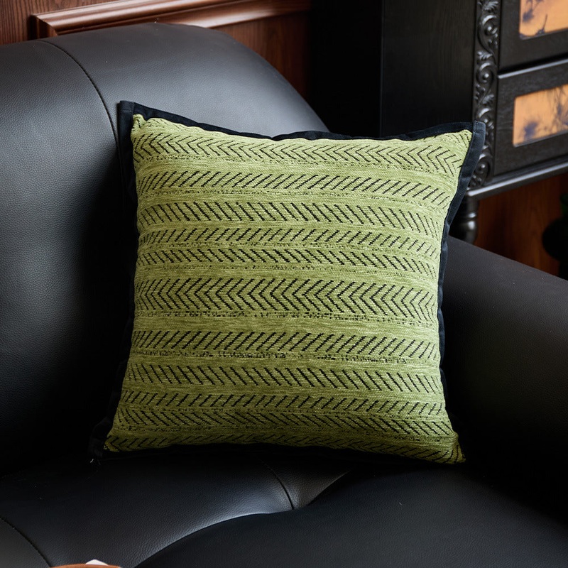Green 45*45cm 2PCS Luxe Thick Chenille Herringbone Pillow Cover – Solid Color Square Lumbar Pillow