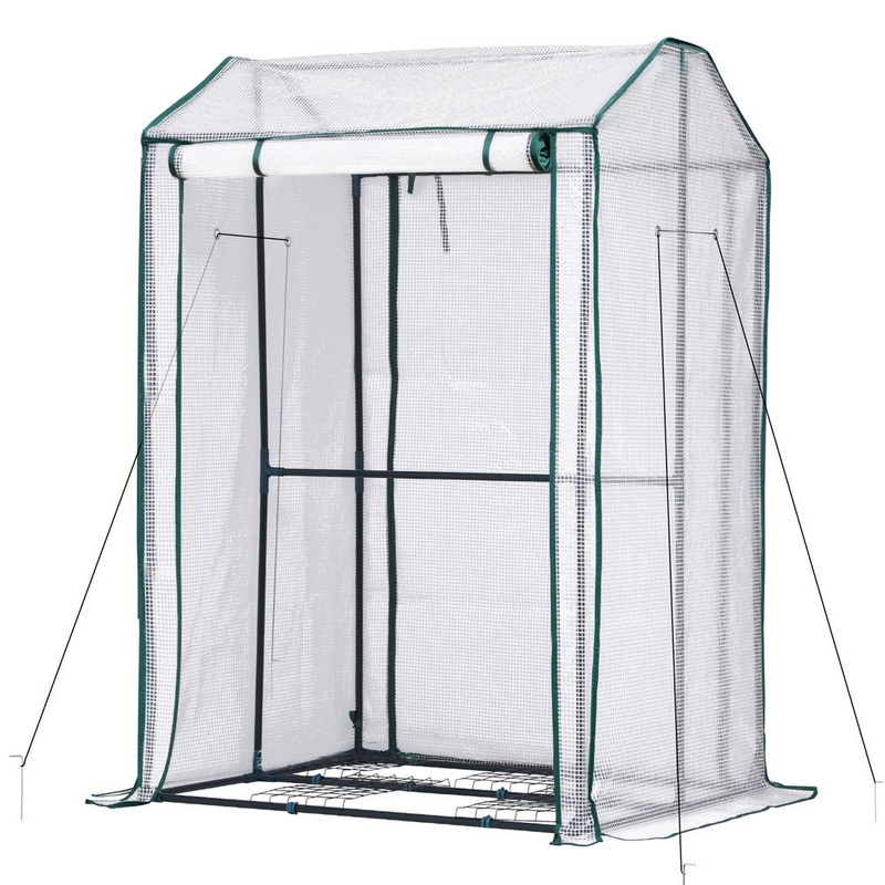 Green Fingers Mini Greenhouse PE Cover Green House Roll-Up Zippered Door 1.0×0.8×1.5M
