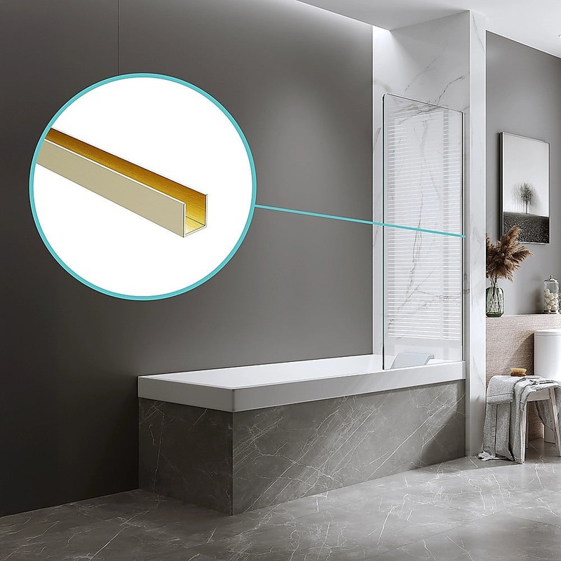 70cm Frameless Glass Bath Screen with Wall Channel – Gold