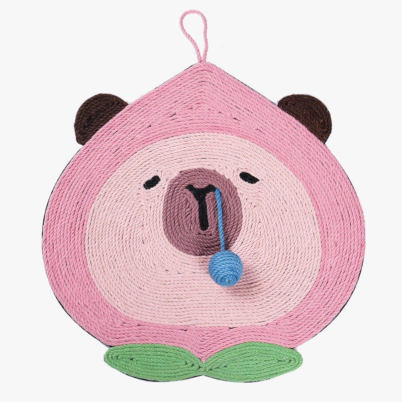 Fruit-Themed Capybara Cat Scratching Pad – Sisal Rope, EVA Non-Slip Backing, Hanging or Floor Use(pink)