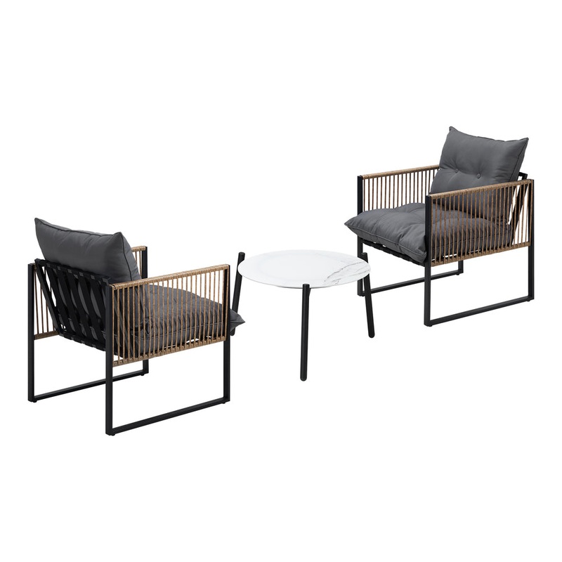 Livsip 3PCS Outdoor Patio Set 50cm Coffee Table Rattan Chairs