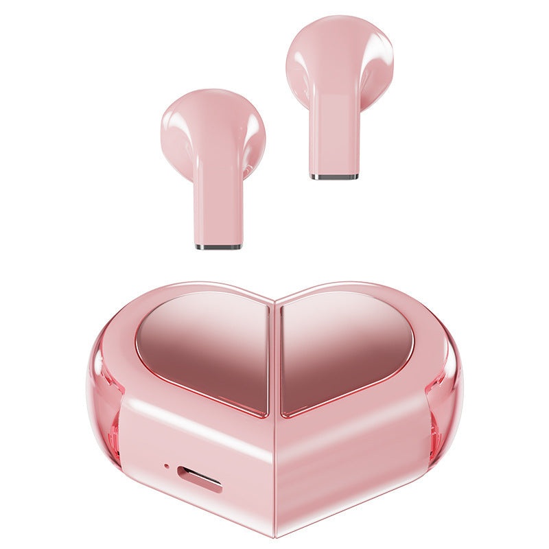 Mini True Wireless Bluetooth 5.3 Earbuds – Heart/Capsule Case, Touch Control, Auto-Connect(pink)