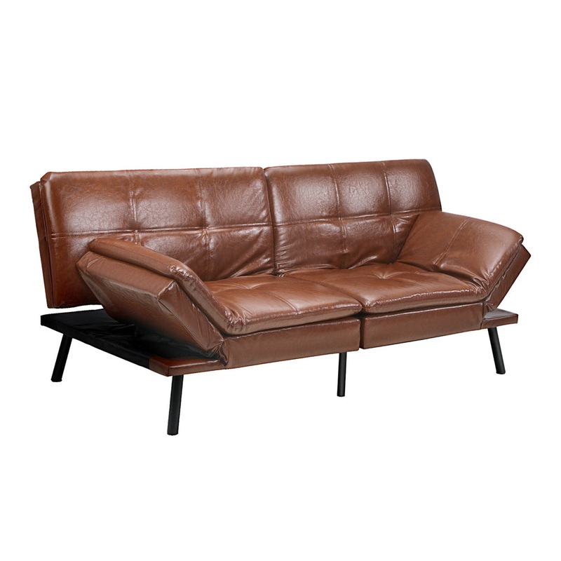 Oikiture Sofa Bed 3-Seater Convertible Leather Brown