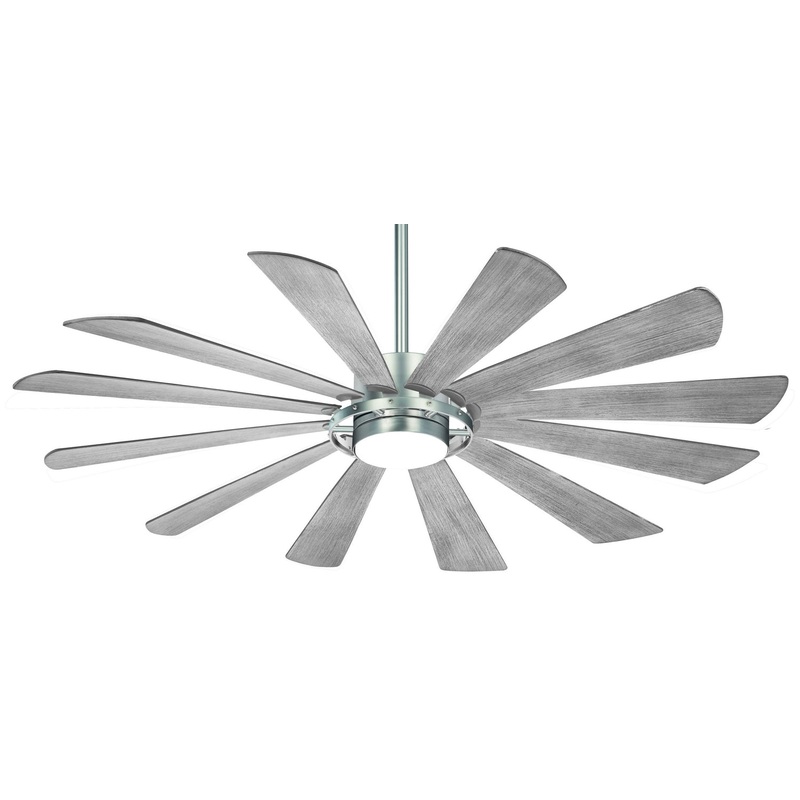 12-blade Windmolen 65″ Ceiling Fan by Minka Aire (Wet Rated) Brushed Steel/Grey Ashwood