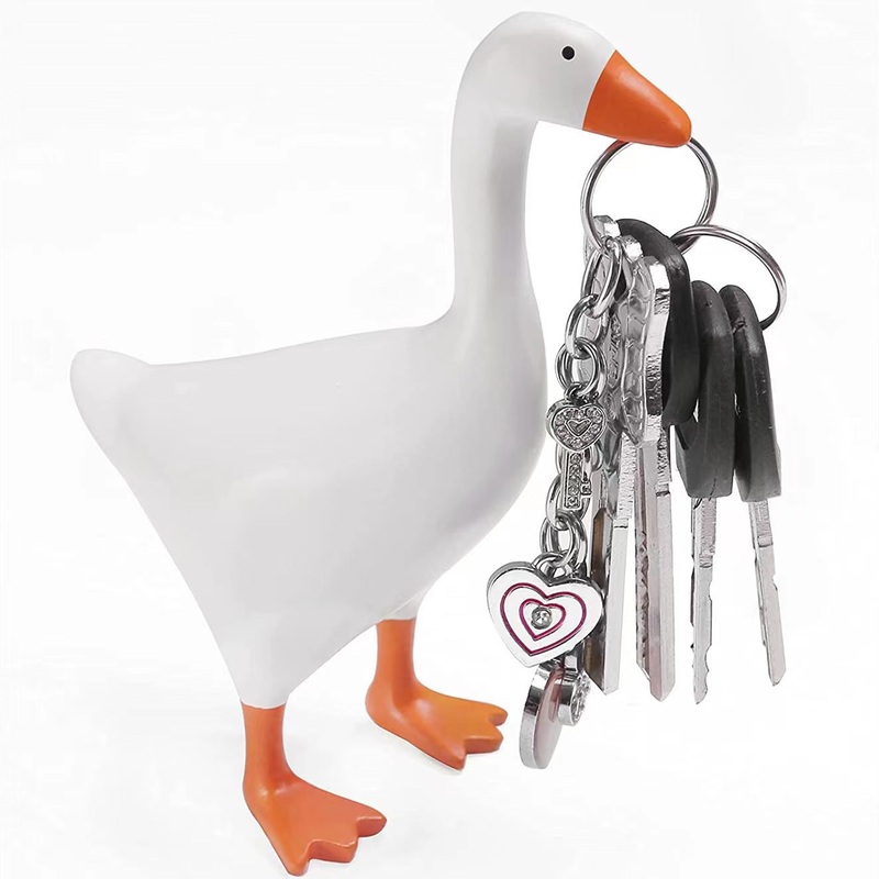2 Pcs White and Yellow Whimsical Magnetic Goose Figurine – Novelty Key Holder & Desk Organizer