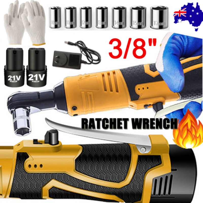 21V 3/8” 100N.m Electric Right Angle Ratchet Wrench Charger+ 2 Battery