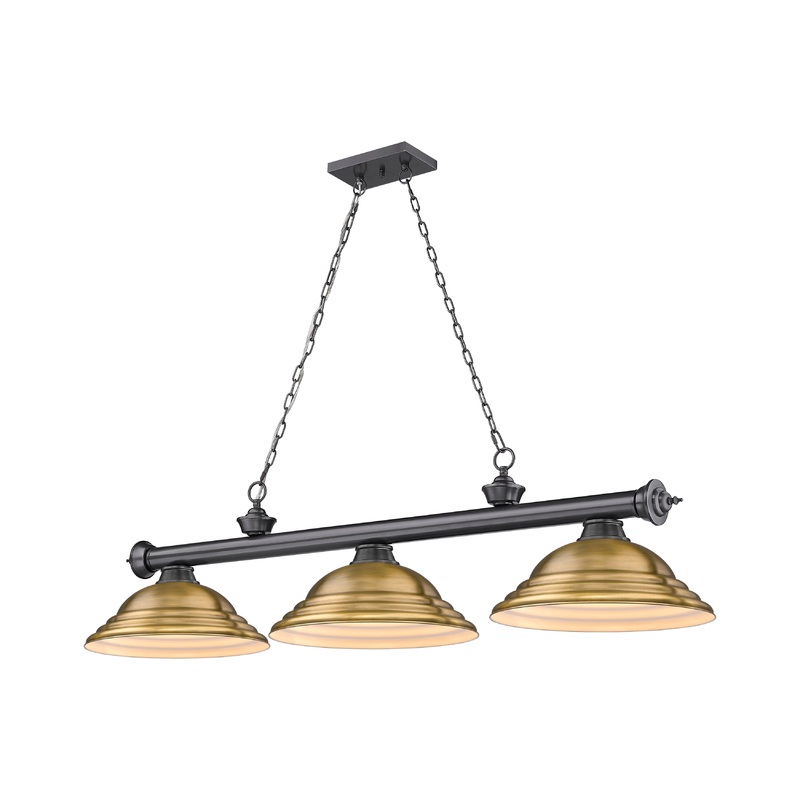 Cordon 3-Light Billiard Bronze Plate Dome Rubbed Brass Steel