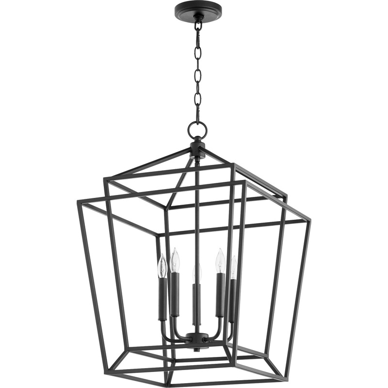 Five Light Entry Pendant from the Monument Collection in Textured Black Finish by Quorum