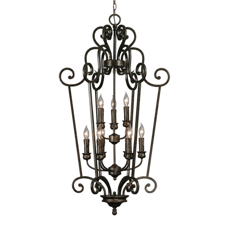 Heartwood 2 Tier – 9 Light Caged Foyer in Burnt Sienna with Drip Candlesticks
