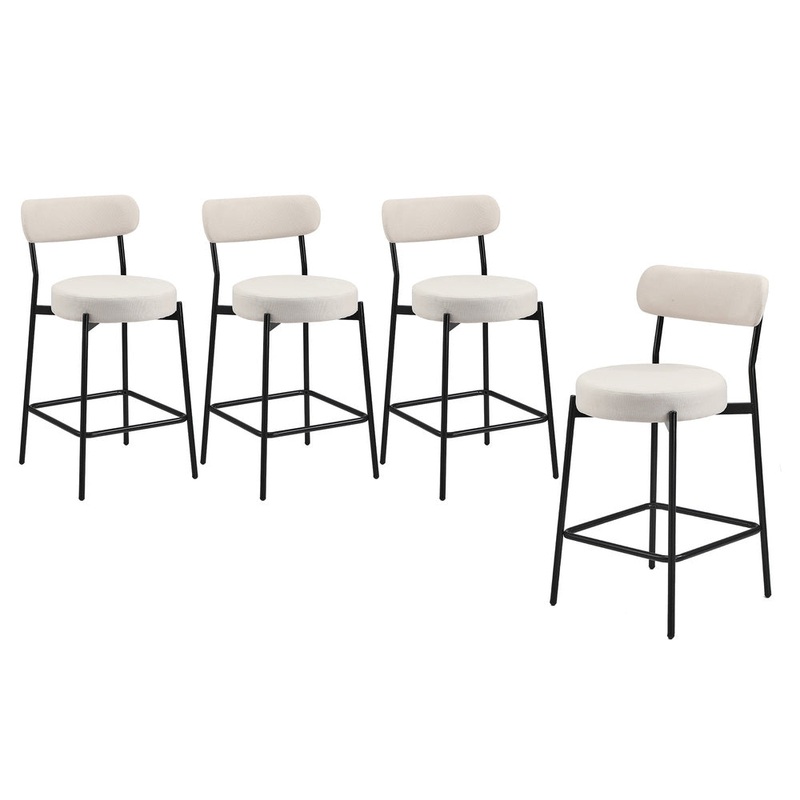Oikiture 4x Bar Stools Polyester Linen Fabric Beige