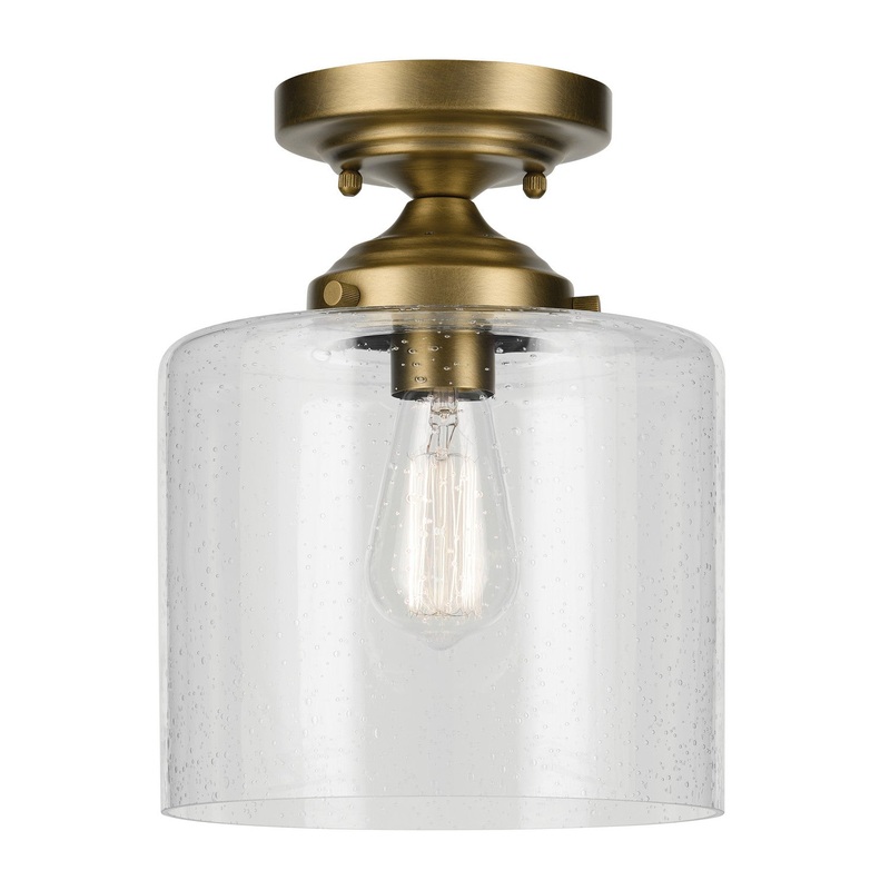 One Light Semi Flush Mount from the Winslow Collection in Natural Brass Finish by Kichler