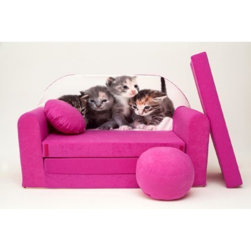 Pro Cosmo H6-Divano Letto futon con Pouf/poggiapiedi/Cuscino, in Tessuto, Colore: Rosa, 168 x 98 x 60 cm, Cotone