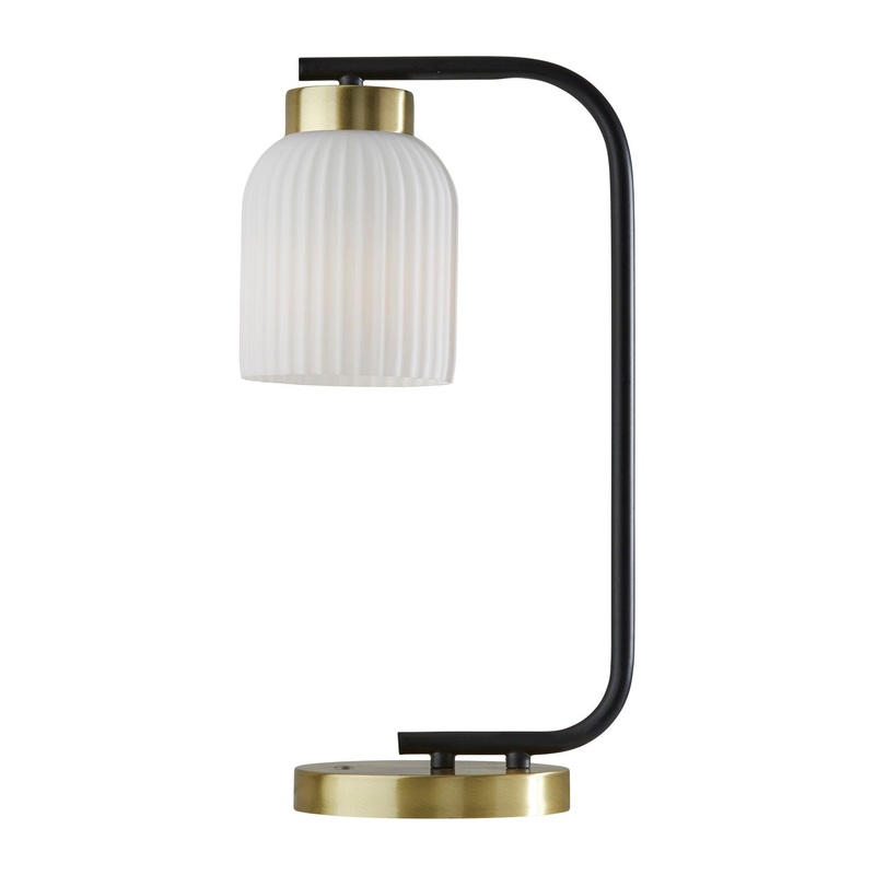 Textured Glass Desk Lamp White/Black & Brass