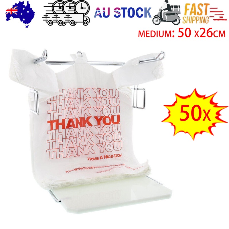 50X Plastic Shopping Bags – Reusable Recyclable Singlet Eco Grocery Carry Bag Medium