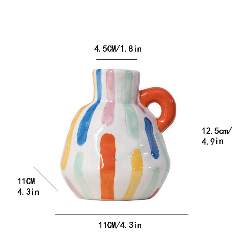 Colorful Charming Hand-Painted Ceramic Vase – Colourful Striped Jug Style Decorative Accent