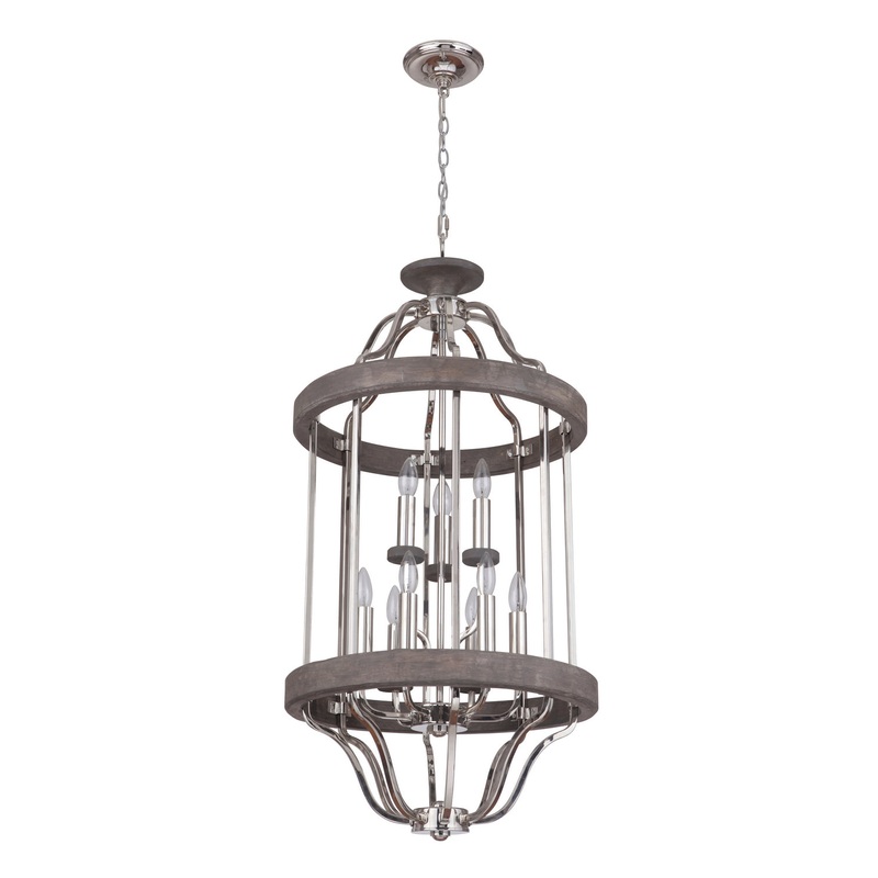 Craftmade 36539-PLNGRW Ashwood Nine Light Foyer Pendant Polished Nickel/Greywood (Discontinued)