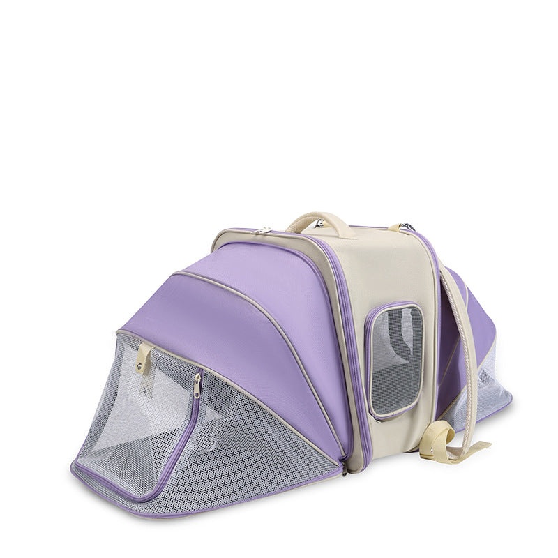 Expandable Pet Carrier Backpack for Cats & Small Dogs – Breathable Mesh, Multiple Entrances(Purple)