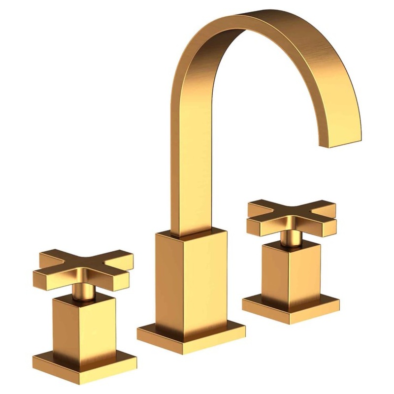 Lavatory Faucet Secant Widespread 8 to 20 Inch Spread 2 Cross ADA Satin Gold PVD 1.2 Gallons per Minute Brass Spout Height 6-3/4 Inch
