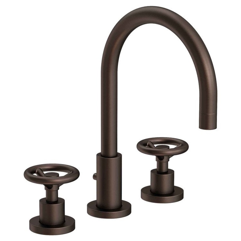 Lavatory Faucet Slater Widespread 8 to 20 Inch Spread 2 Wheel English Bronze 1.2 Gallons per Minute Brass Spout Height 6 Inch