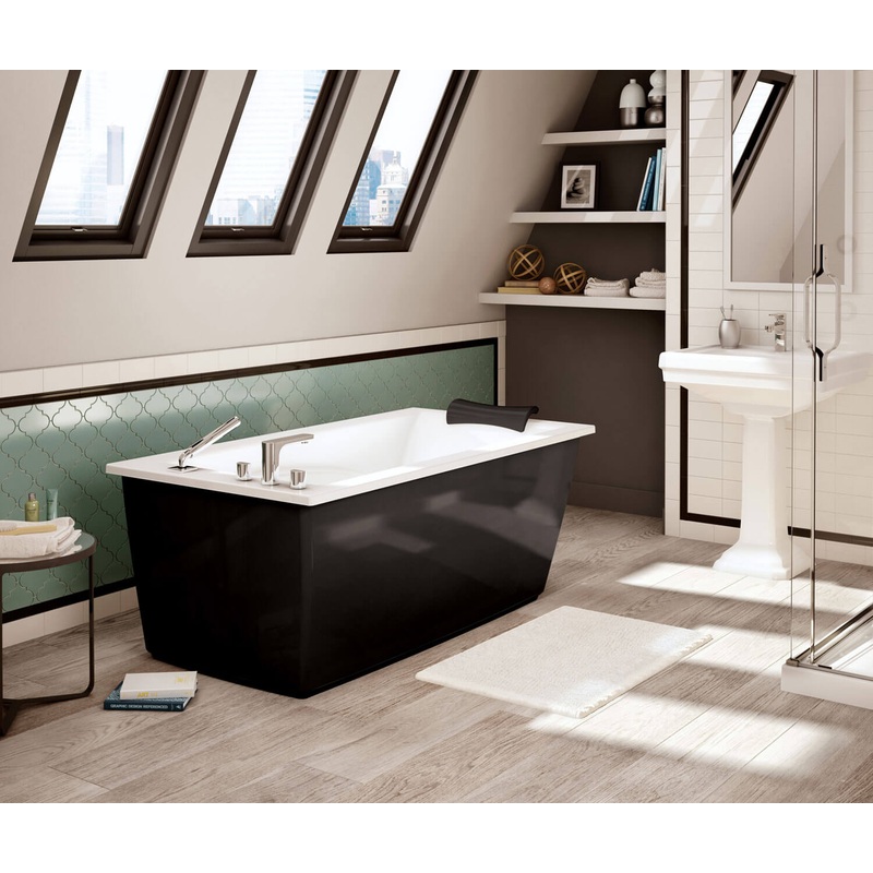 MAAX 105571-055-015 Optik 6032 F Acrylic Freestanding End Drain Aerofeel Bathtub in White with Black Skirt