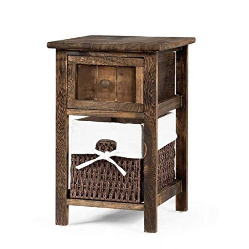 Yyqx comodino comodino mini 2 strati 1 cassetto in legno comodino con cestino della spesa MDF e comodino in Paulownia massiccio