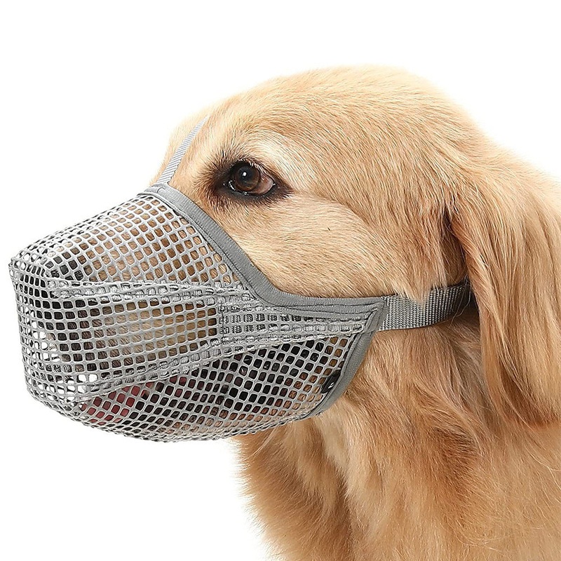 2 Pcs Size M Grey Breathable Mesh Dog Muzzle – Anti-Barking, Biting & Chewing – Adjustable & Comfortable Nylon Muzzle for Dogs