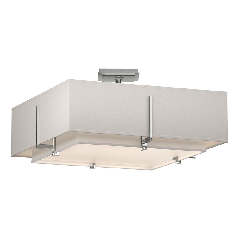 Exos Square Double Shade Semi-Flush Sterling Natural Anna Inner Shade & Flax Outer Shade