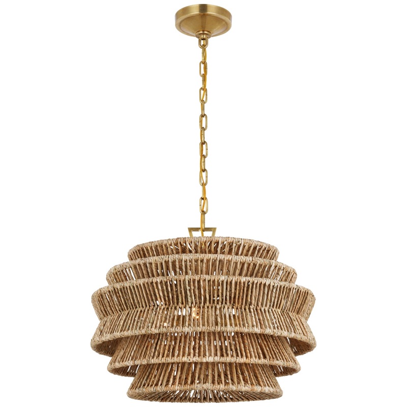 LED Chandelier from the Antigua Collection in Antique-Burnished Brass And Natural Abaca Finish by Visual Comfort Signature
