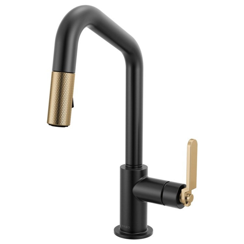 Prep Faucet Litze 1 Industrial Handle ADA Matte Black/Brilliance Luxe Gold Pull Down Dual Function Angle 360 DEG Swivel 1.8 Gallons per Minute