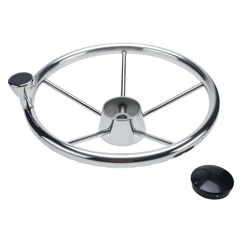 13.5″ Boat Stainless Steel Steering Wheel – 5 Spoke with Knob For 3/4″ Shaft