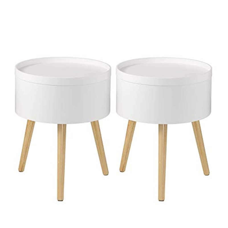 EUGAD 2 x Comodini Contenitori Coppia Comodino da Notte Tavolino per Salotto Organizzatore da Letto Gambe in Legno 38x38x48,5cm Bianco 0075ZZ-2