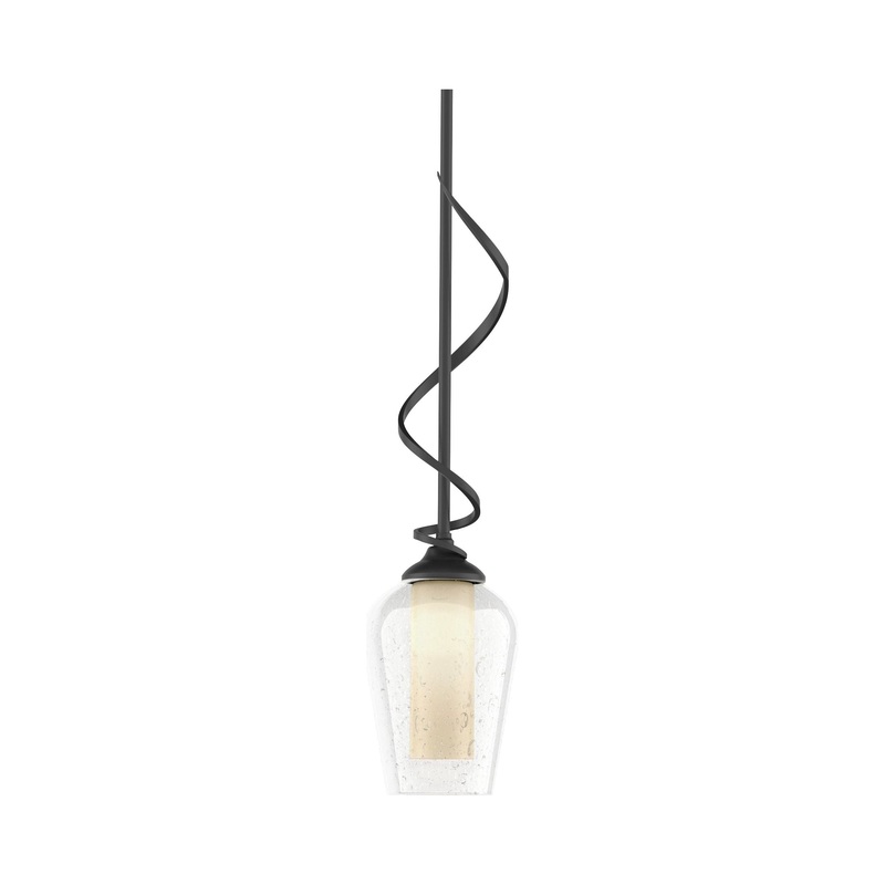 Flora Down Light Mini Pendant Black Seeded Glass with Opal Diffuser (ZS)