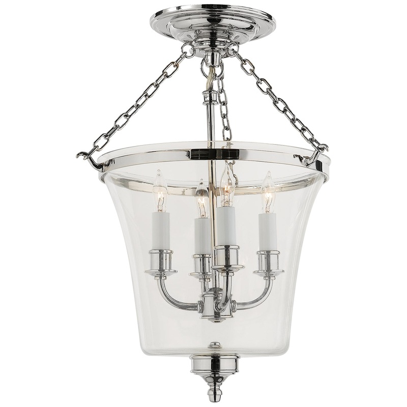 Four Light Semi-Flush Mount from the Sussex Bell Jar Collection in Polished Nickel Finish by Visual Comfort Signature