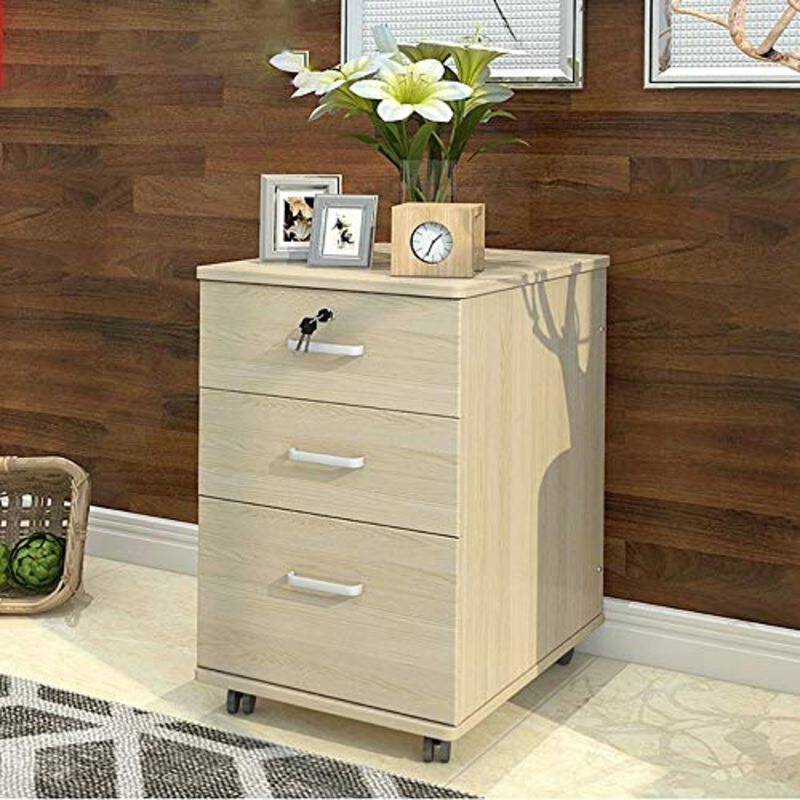 Heqianqian, comodino da ufficio con serratura e cassetto informazioni, armadietto basso, comodino, comodino, 40 x 40 x 56 cm, facile installazione, Legno, Bianco crema, taglia unica
