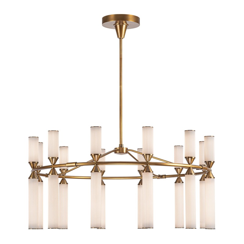 LED Chandelier from the Edwin Collection in Vintage Brass/Frosted Ribbed Glass Finish by Alora