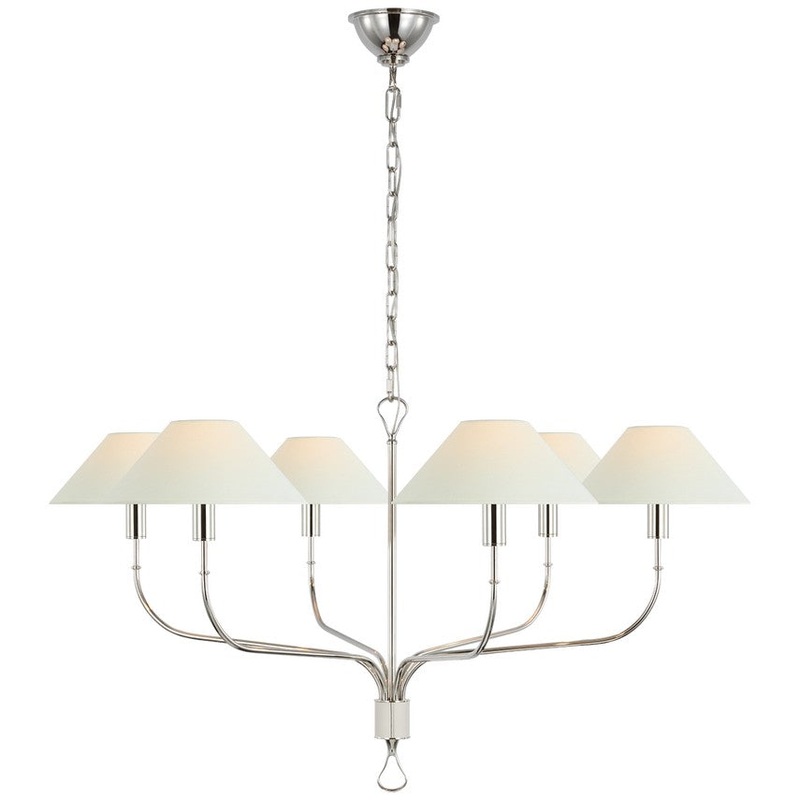 LED Chandelier from the Griffin Collection in Polished Nickel And Parchment Leather Finish by Visual Comfort Signature
