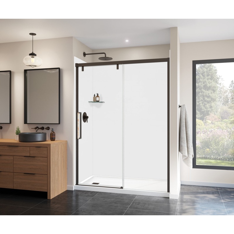 MAAX 135324-900-283-000 Uptown 56-59 x 76 in. 8 mm Sliding Shower Door for Alcove Installation with Clear glass in Dark Bronze & Beige Marble