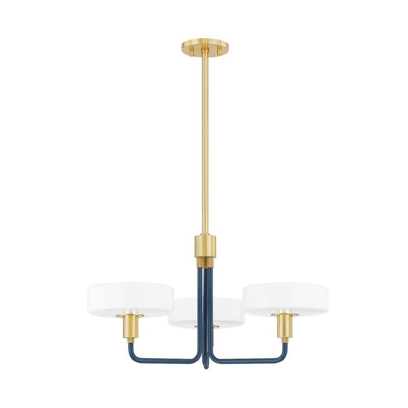 Three Light Chandelier from the Aston Collection in Aged Brass/Slate Blue Finish by Mitzi