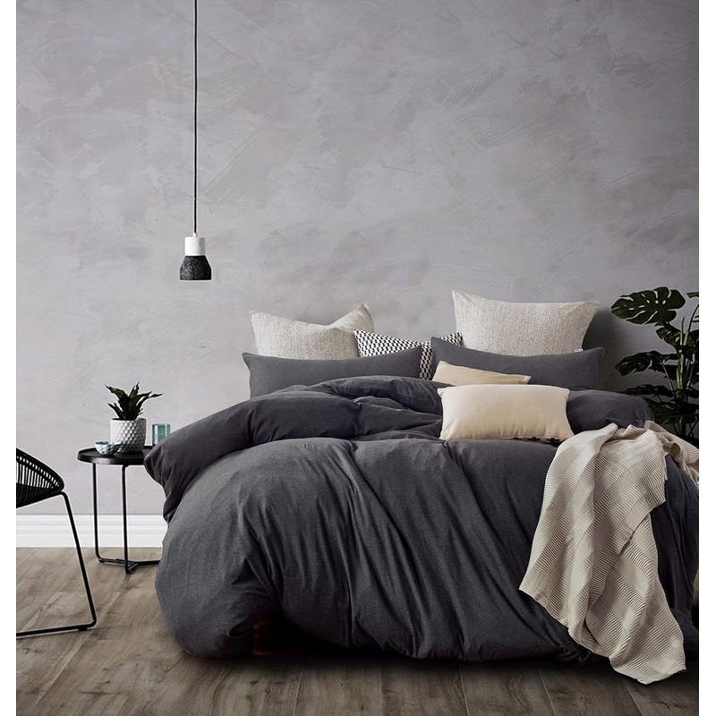 100% Jersey Cotton Quilt Cover Set – Black Marble – King