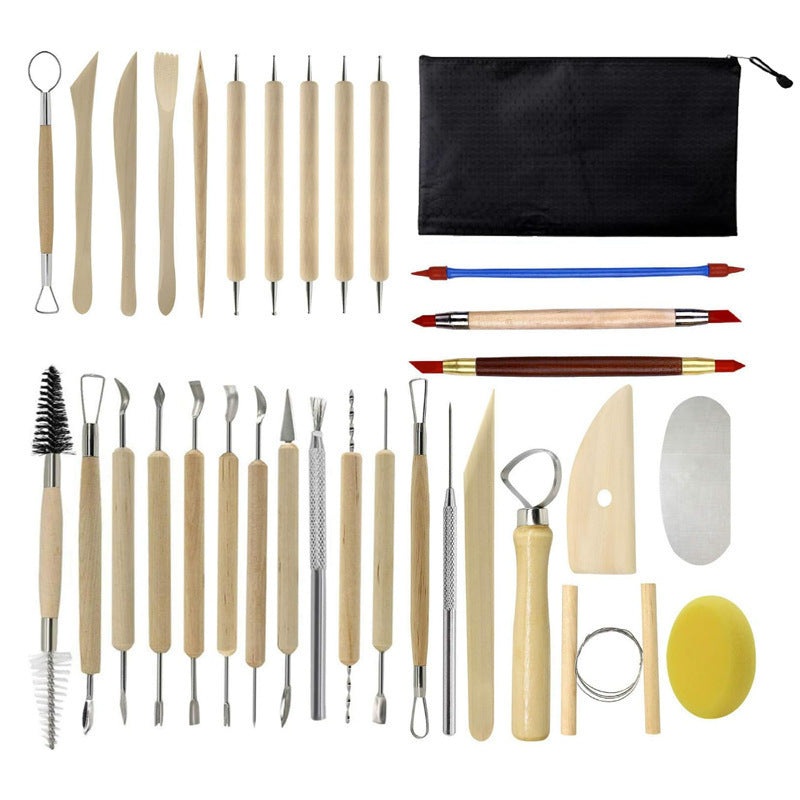 32-Piece Pottery Tool Set with Cloth Bag – DIY Clay Sculpting Kit for Kids