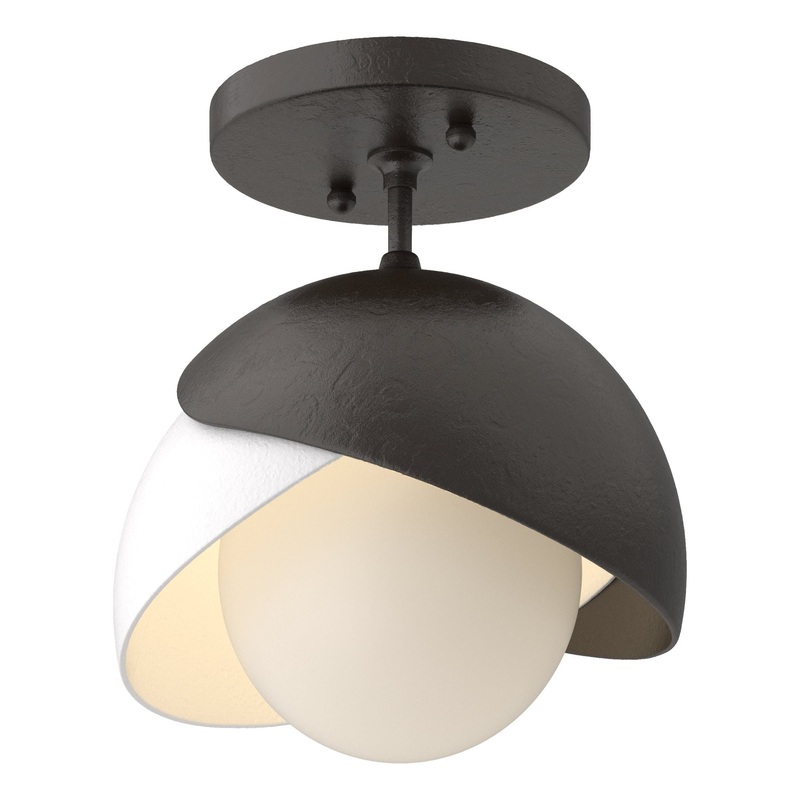 Brooklyn 1-Light Double Shade Semi-Flush Oil Rubbed Bronze White