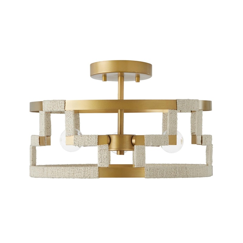 Capital Lighting 241031NL Hala 3 Light Semi-Flush Bleached Natural Jute and Patinaed Brass