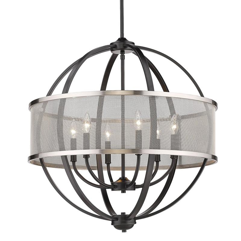 Colson BLK 6 Light Chandelier (with Pewter shade) in Matte Black