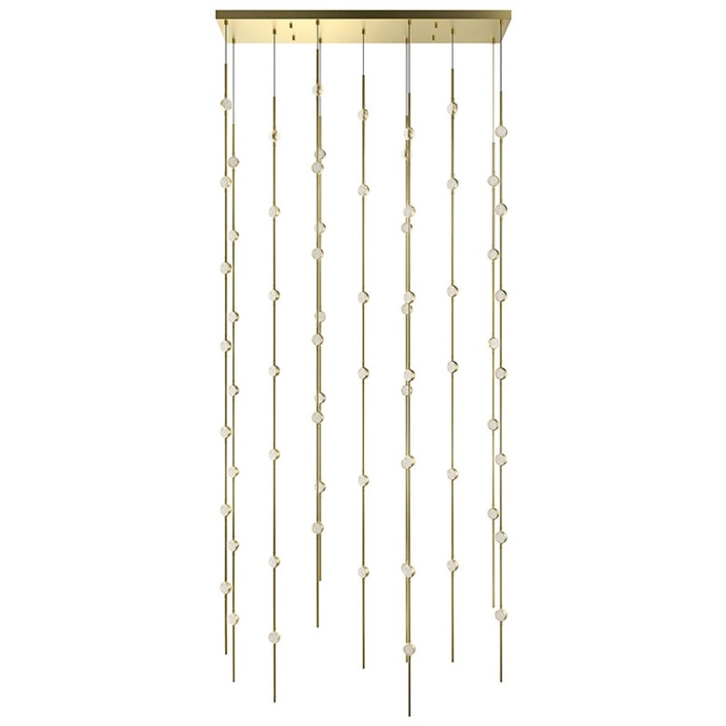 Constellation Andromeda 36″ Rectangle LED Pendant Satin Brass with Clear Faceted Acrylic 3000K 20′ Adjustable Cord