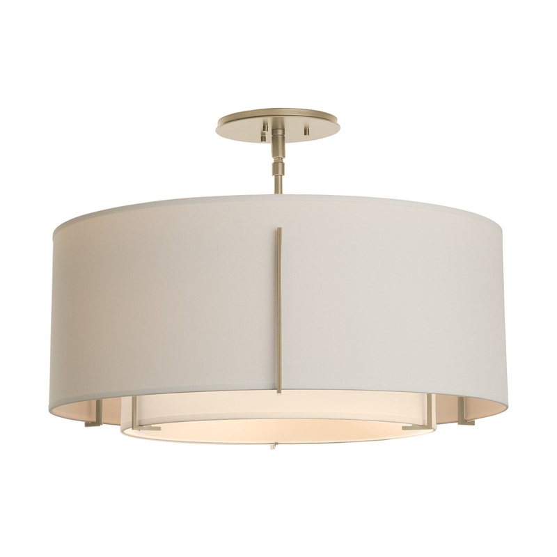 Exos Double Shade Semi-Flush Soft Gold Natural Anna Inner Shade & Flax Outer Shade