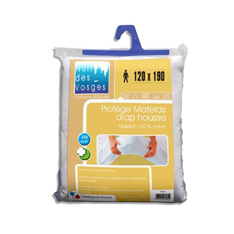 Nuit des Vosges 2035384 – Coprimaterasso Assorbente Aubin in Cotone, 190 x 120 cm, Bianco