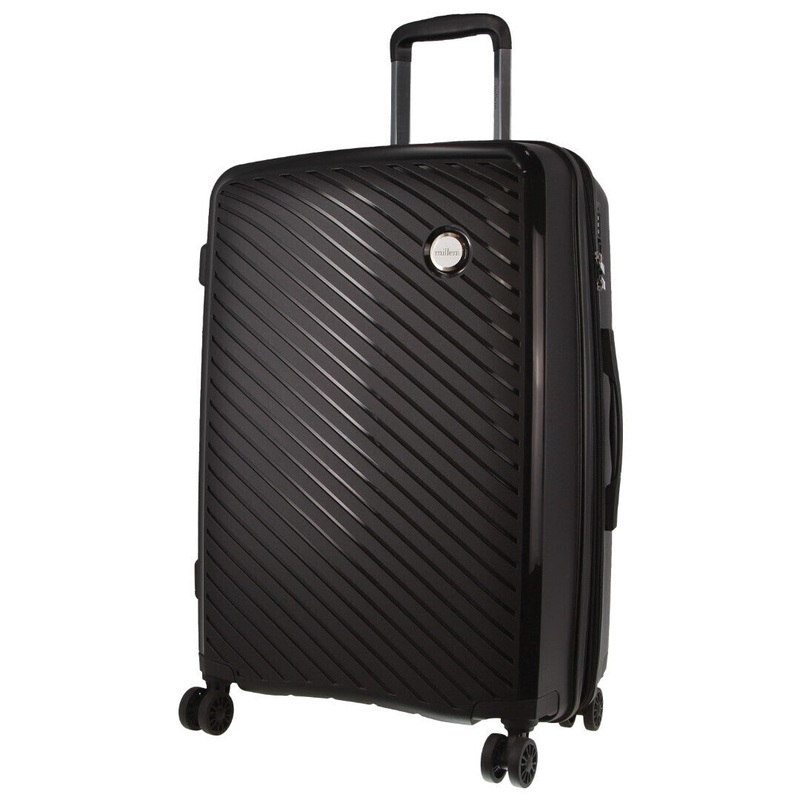 Pierre Cardin Inspired Milleni Checked Luggage Bag Travel Carry On Suitcase 65cm 82.5L – Black